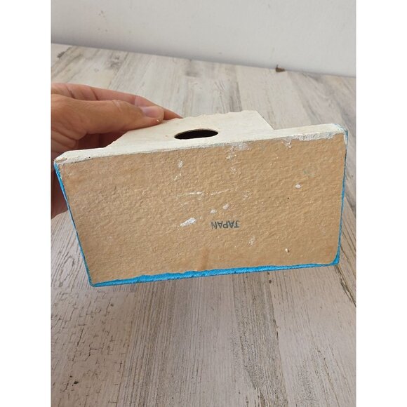 Vintage putz mica paper Orange adobe house village flocked tree Japan Xmas decor - Picture 8 of 8